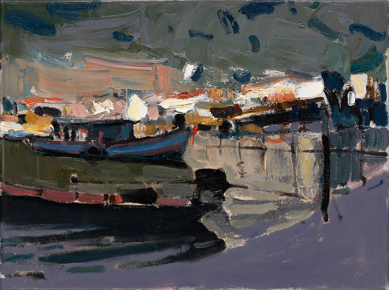 Современный художник Эдуард Аниконов, картина - Лодки на причале, этюд